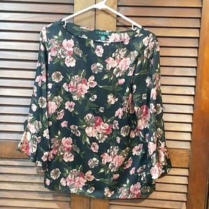Lauren by Ralph Lauren Floral 3/4 sleeve boat neck shirt size medium